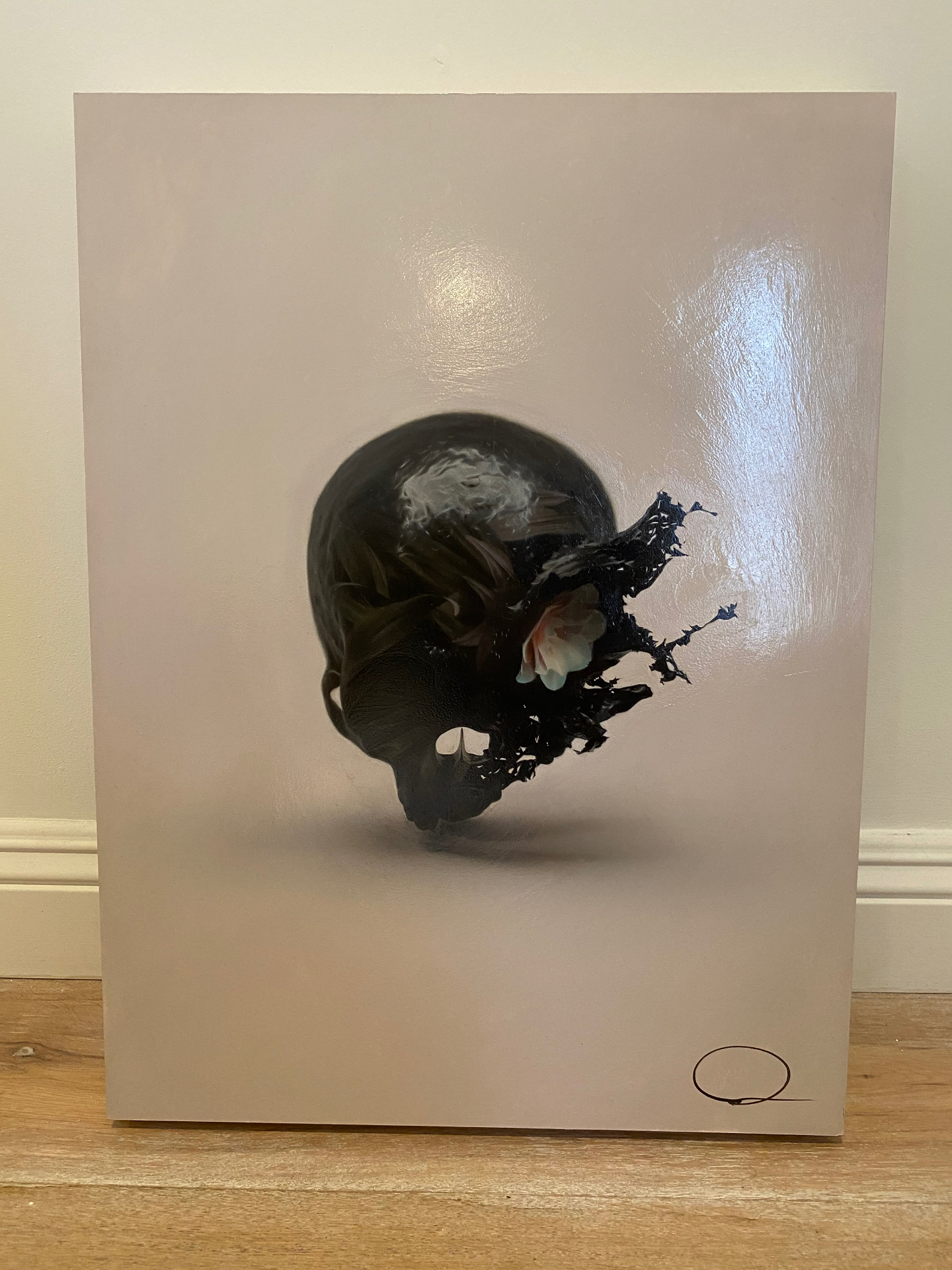 Fracture, oil on wooden panel, propped against a studio wall